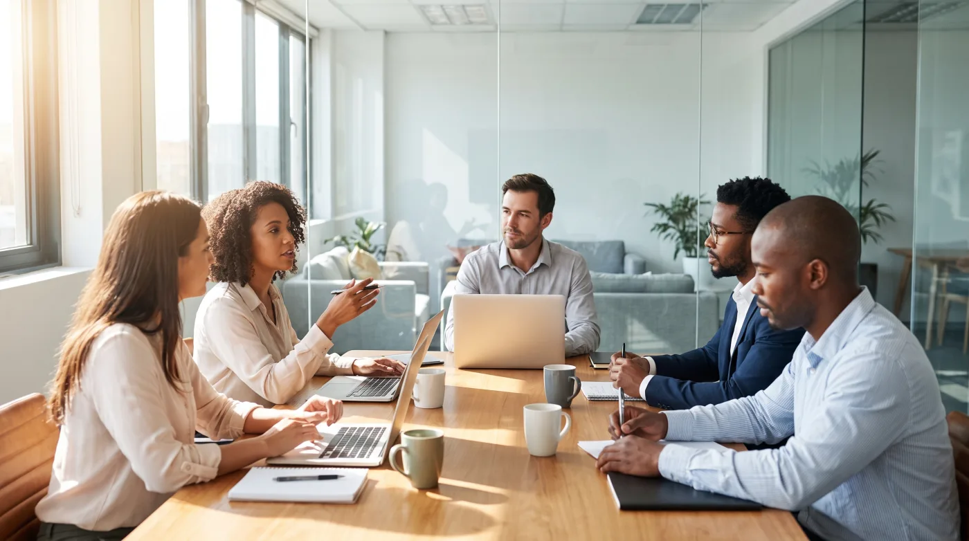 Velox Consulting team collaborating in a meeting